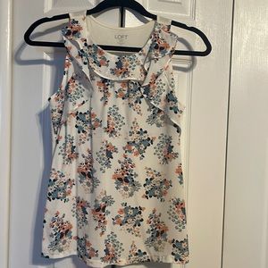 LOFT sleeveless ruffle floral top size XSP NWOT